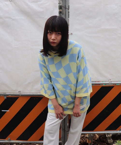 セーター ニット ADAMPATEK / skewed check pattern short sleeve knit/ルーズシルエット半袖ニットTシ | ADAM PATEK | 15