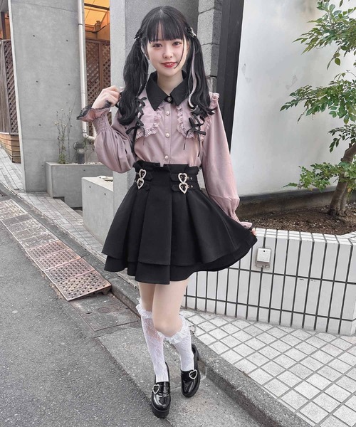 ROJITA（ロジータ） シャツ ブラウス 配色レースアップBIG衿ブラウス