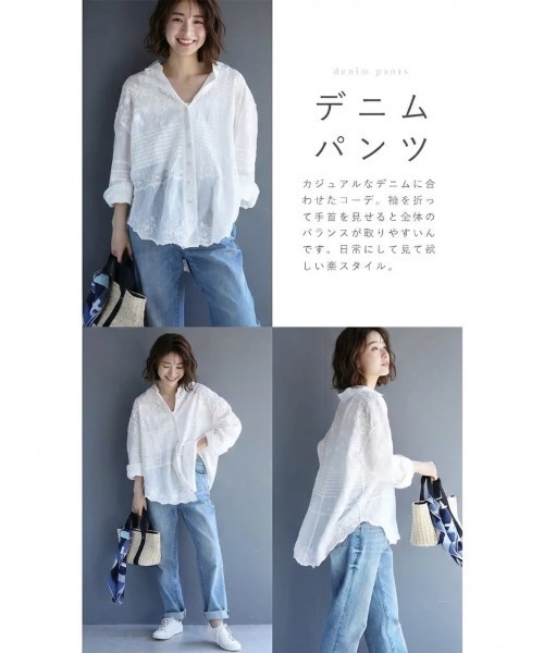 cawaii ブラウス シャツ どこから見ても刺繍にうっとり ガーゼシアー 