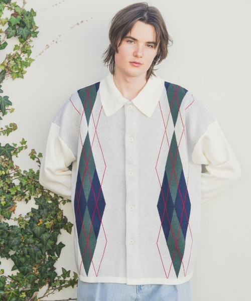 JINCL シャツ Argyle Knit Shirt / アーガイルニットシャツ メンズ