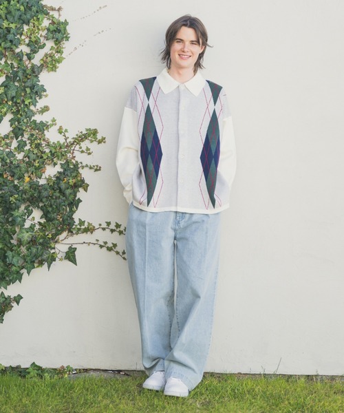 XD　ニットとシャツ JINCL（ジンクル） シャツ Argyle Knit Shirt / アーガイルニット