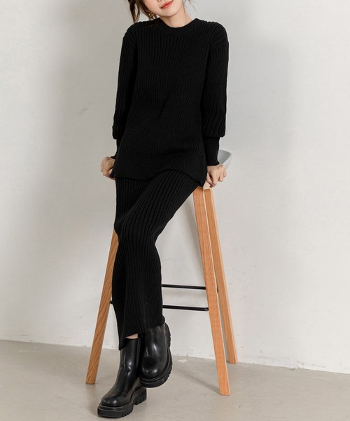 DAY CLOSET セットアップ レディース 長袖きれいめリブニット