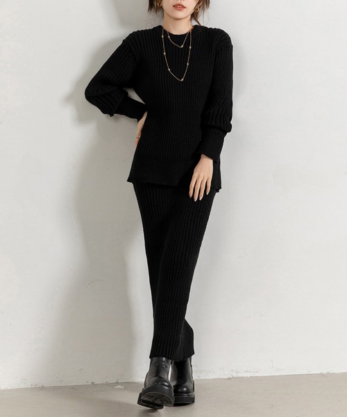 DAY CLOSET セットアップ レディース 長袖きれいめリブニット
