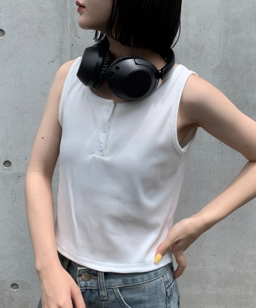 タンクトップ ノースリーブ ヘンリーネック レディース : ZOZOTOWN