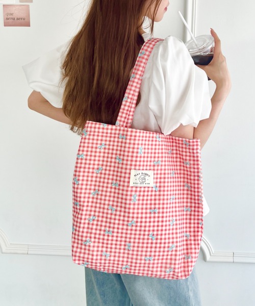 Loueme トートバッグ リボンギンガムチェックトートバッグ