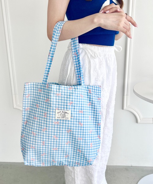 Loueme トートバッグ リボンギンガムチェックトートバッグ レディース