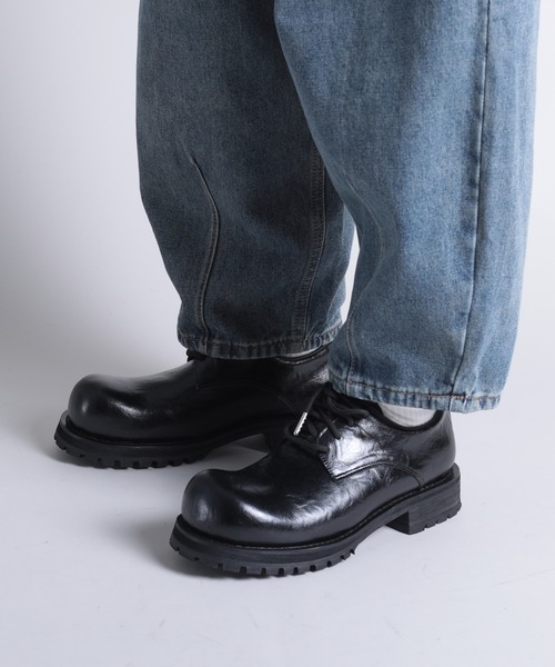 shoes365 シューズ 「shoes365」ラウンドトゥ厚底ウォッシュレザー