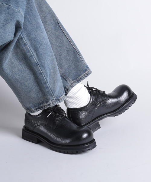 shoes365 シューズ 「shoes365」ラウンドトゥ厚底ウォッシュレザー