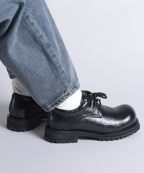 shoes365 シューズ 「shoes365」ラウンドトゥ厚底ウォッシュレザー