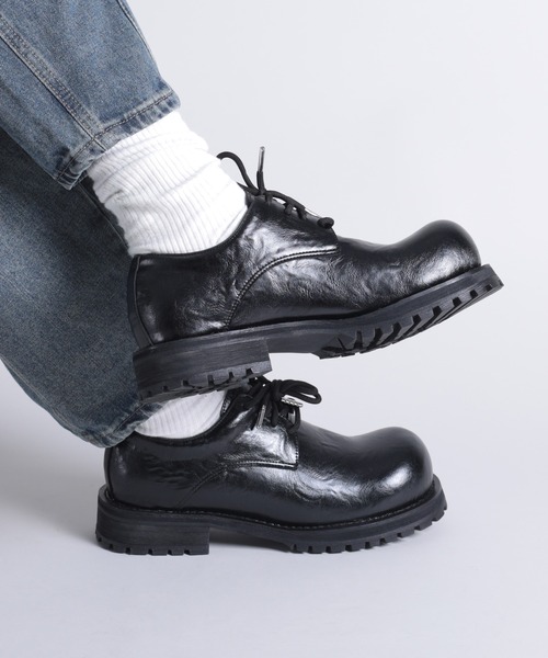shoes365 シューズ 「shoes365」ラウンドトゥ厚底ウォッシュレザー