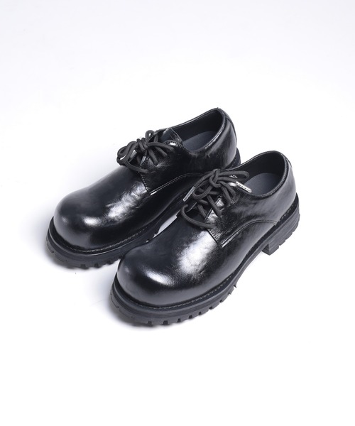 shoes365 シューズ 「shoes365」ラウンドトゥ厚底ウォッシュレザー