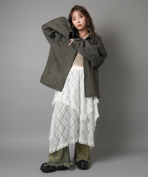 SPINNS スカート デニムと合わせて可愛い♪ イレヘムレース