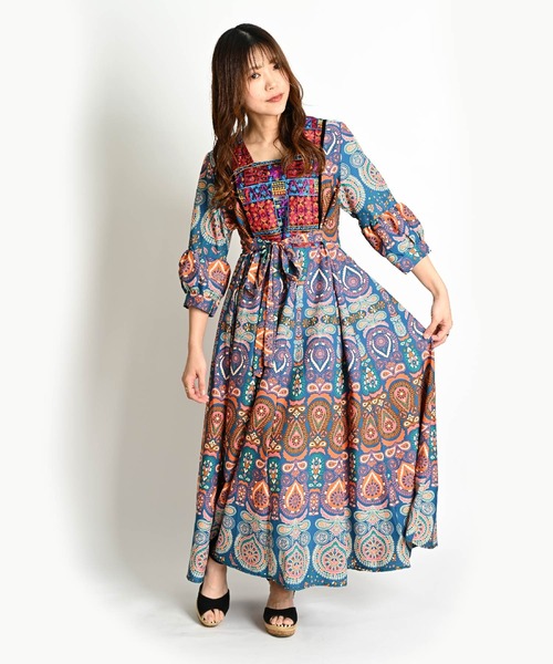 marai（マーライ） ワンピース ペイズリー総柄 刺繍 6分袖 マキシ