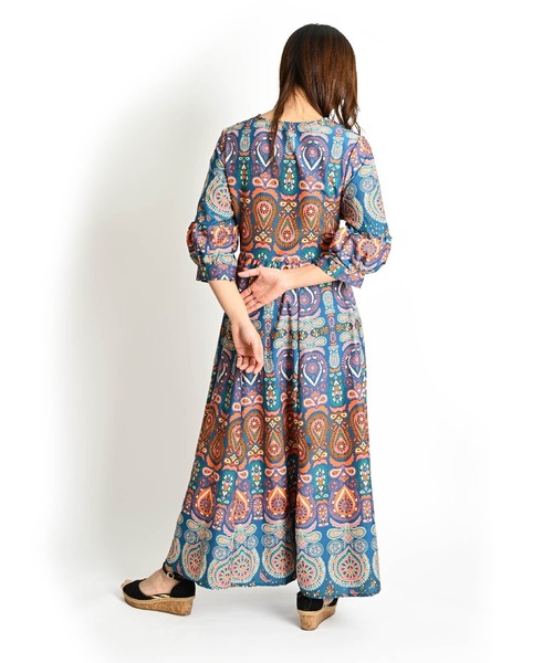 marai（マーライ） ワンピース ペイズリー総柄 刺繍 6分袖 マキシ