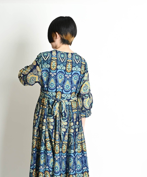 marai（マーライ） ワンピース ペイズリー総柄 刺繍 6分袖 マキシ