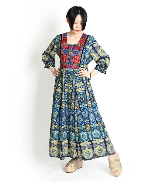 marai（マーライ） ワンピース ペイズリー総柄 刺繍 6分袖 マキシ