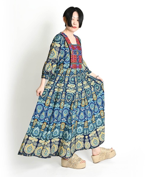 marai（マーライ） ワンピース ペイズリー総柄 刺繍 6分袖 マキシ