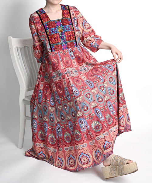 marai（マーライ） ワンピース ペイズリー総柄 刺繍 6分袖 マキシ