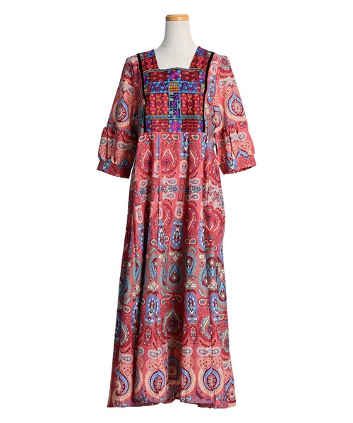 marai（マーライ） ワンピース ペイズリー総柄 刺繍 6分袖 マキシ
