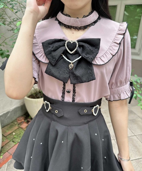新品タグなし◯ドゥロワー フリル襟 バックリボン パープル ブラウス バックリボンハイネックタックブラウス[k8517w] | レディース