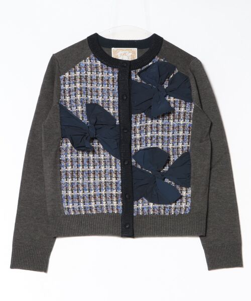 Re.Verofonna ニット アシメリボンツイードカーディガン レディース  