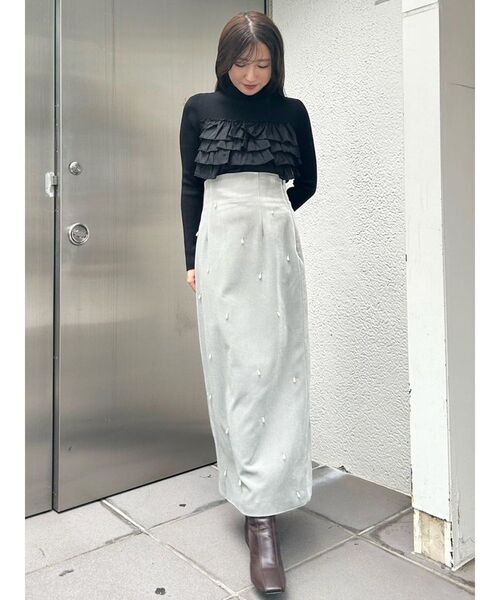 MERCURYDUO ニット セーター 異素材ラッフルティアードニット