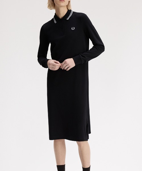 Fred Perry ポロワンピース ブラック FRED PERRY（フレッドペリー） ワンピース The Long Sleeve Fred Perry