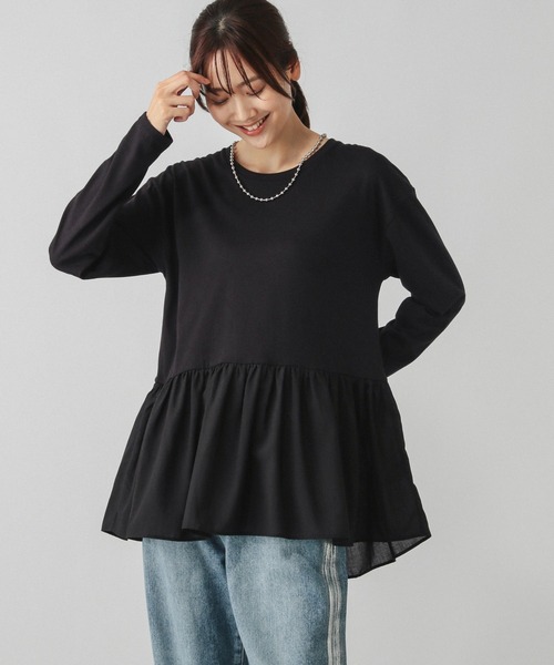 【tページ】 GLOBAL WORK（グローバルワーク） tシャツ ヘビロッT布帛切り替え長袖