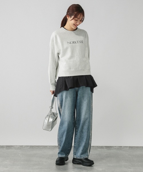 GLOBAL WORK（グローバルワーク） tシャツ ヘビロッT布帛切り替え長袖