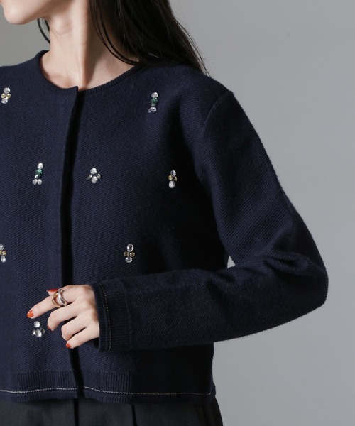 NANO universe（ナノ・ユニバース） カーディガン ビジュー刺繍ニット