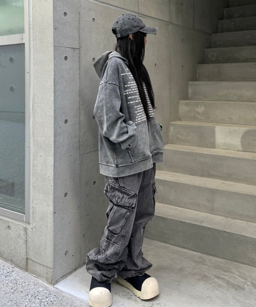 KsG パーカー レタープリントウォッシュビッグパーカー レディース