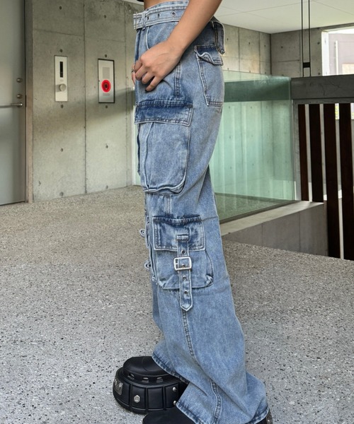 KsG ジーンズ デニム デニムパンツ ベルトデザインカーゴパンツ