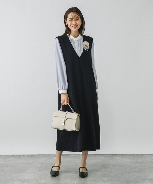 GLOBAL WORK ジャンパースカート スゴラクストレッチVネック