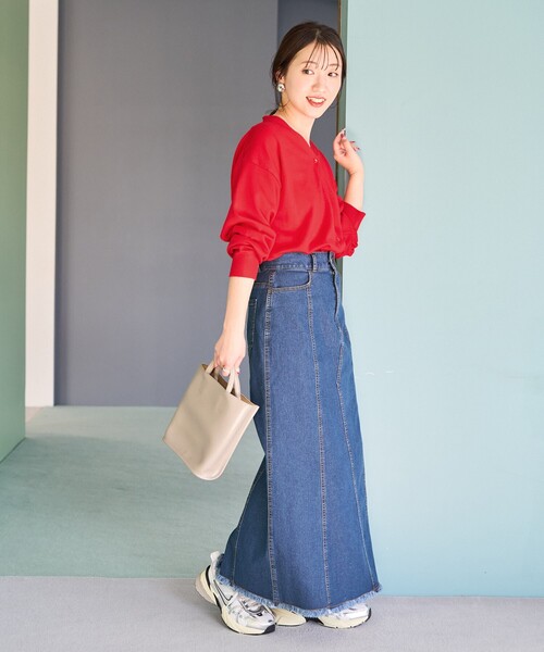 FREAK'S STORE/デニム 切り替え ロングスカート【限定展開