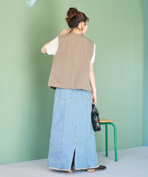 デニム　ロングスカート　新品　25 フォロー割-200円 マキシスリットデニムロングスカート | ファッション通販サイト NUGU