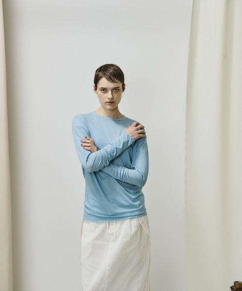 トップス unfil unfil アンフィルtwisted cotton sheer jersey long sleeve Tee
