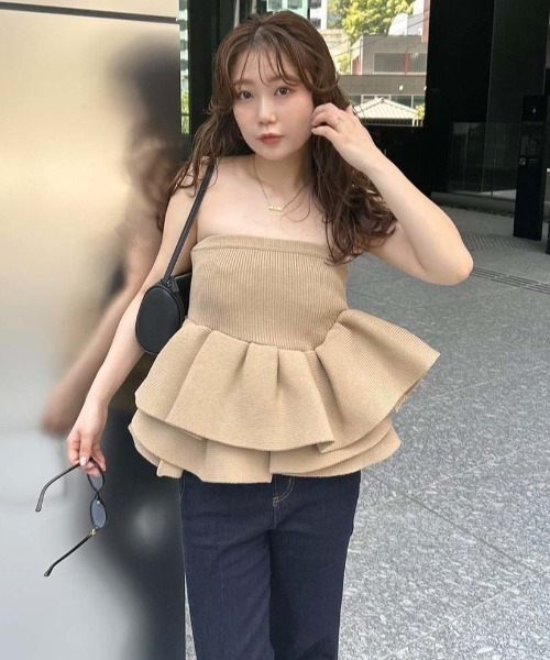 styling/ ニット セーター ラッフルニットベアトップ レディース