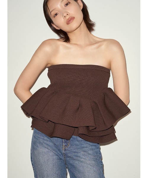 Styling ラッフルニットベアトップ styling/ ニット セーター ラッフルニットベアトップ レディース