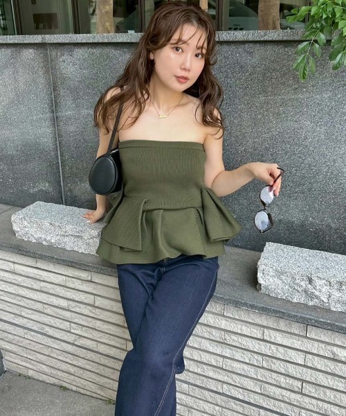 styling/ ニット セーター ラッフルニットベアトップ レディース