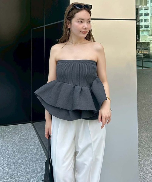ニット セーター ラッフルニットトップス レディース styling/ ニット セーター ラッフルニットベアトップ レディース