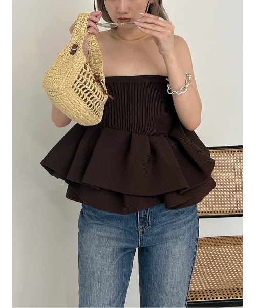 styling/ ニット セーター ラッフルニットベアトップ レディース