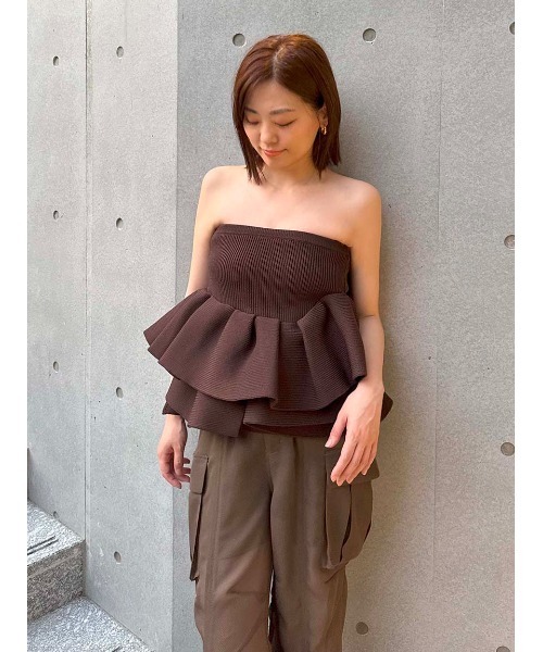 ニット セーター ラッフルニットトップス レディース styling/ ニット セーター ラッフルニットベアトップ レディース