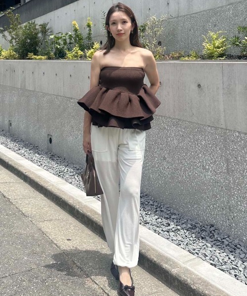 styling/ ニット セーター ラッフルニットベアトップ レディース