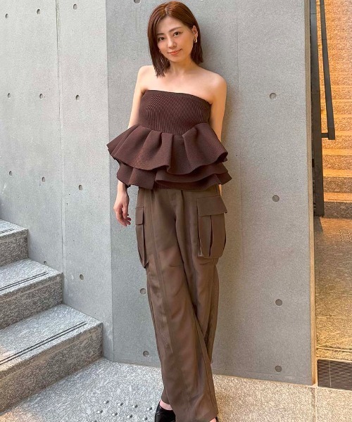styling/ ニット セーター ラッフルニットベアトップ レディース