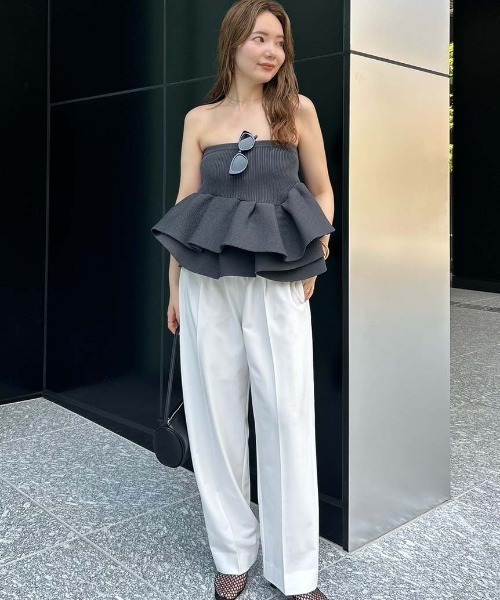 ニット セーター ラッフルニットトップス レディース styling/ ニット セーター ラッフルニットベアトップ レディース