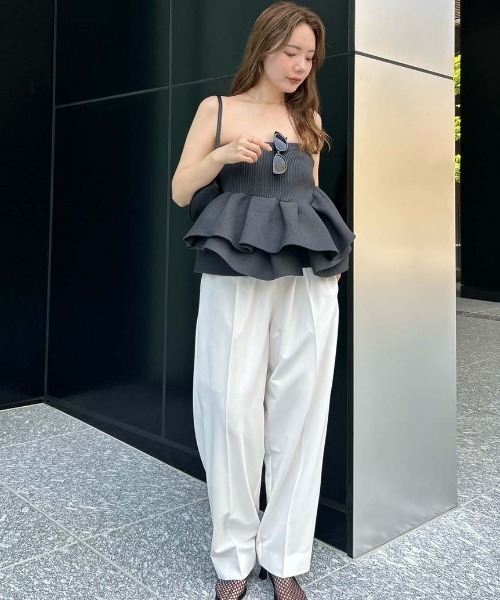 モールニットベアトップ styling/ ニット セーター ラッフルニットベアトップ レディース