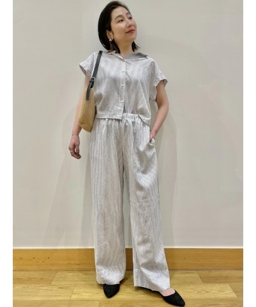 GAP パンツ リネンブレンド イージーワイドヘムパンツ