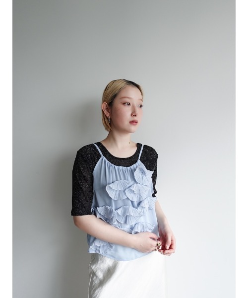 キャミソール Drawstring Flower Motif Camisole/ドローストリングフラワーモチーフキャミソール sahara キャミソール Drawstring Flower Motif Camisole/ドロー