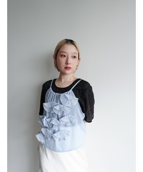 キャミソール Drawstring Flower Motif Camisole/ドローストリングフラワーモチーフキャミソール sahara キャミソール Drawstring Flower Motif Camisole/ドロー