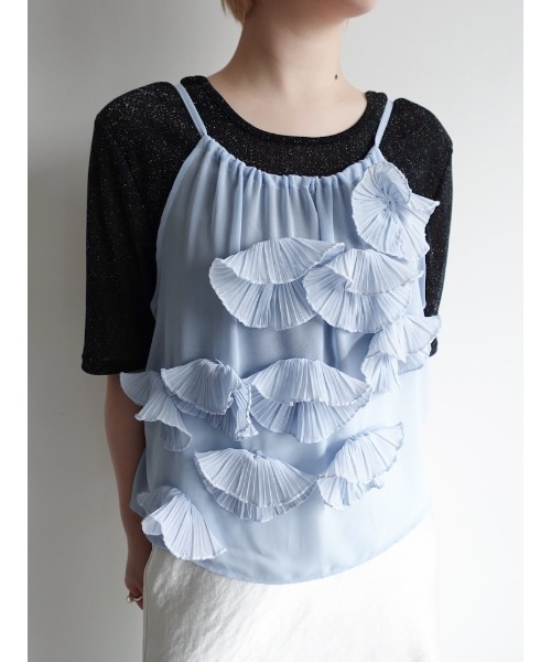キャミソール Drawstring Flower Motif Camisole/ドローストリングフラワーモチーフキャミソール sahara キャミソール Drawstring Flower Motif Camisole/ドロー